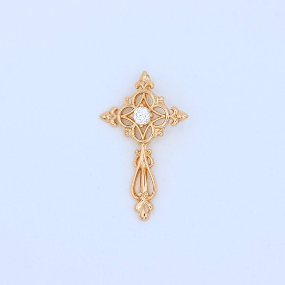 "Ornate Rose Gold Cross Pendant with Intricate Detailing and CZ Center, XPPT1841 - Picture 11 of 13